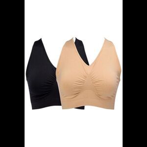Rhonda Shear Women's 2pk Seamless Racerback Ahh Bra Black/Beige - Regular